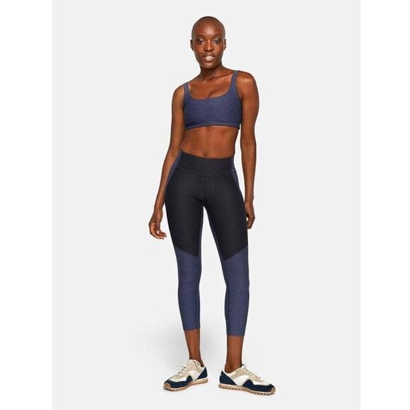 Outdoor Voices Leggings Womens Medium Blue Black Two Tone Crop Workout Gym - Picture 1 of 12
